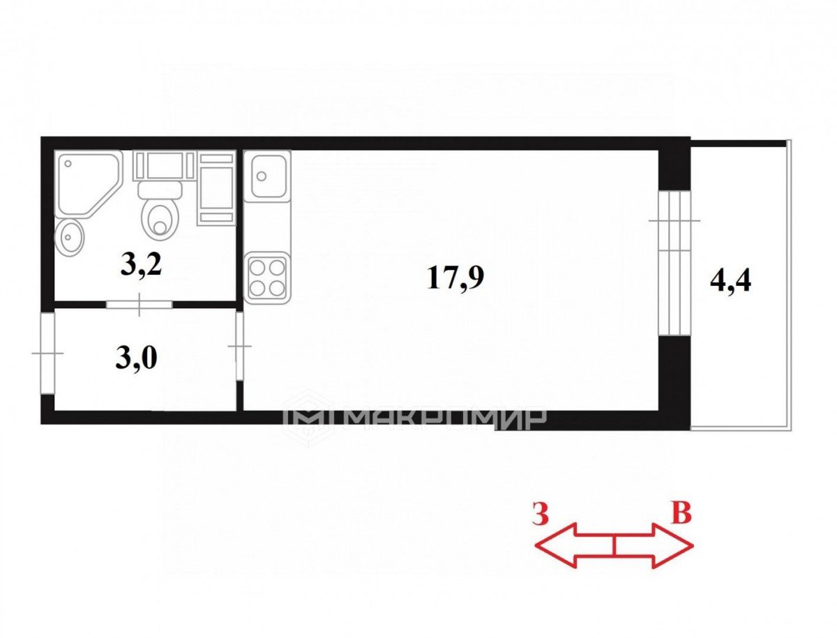 Продажа квартиры Кудрово, Английская, 3 к. 3. Стоимость 4 250 тыс.р. Общая  площадь 24.1 м?.