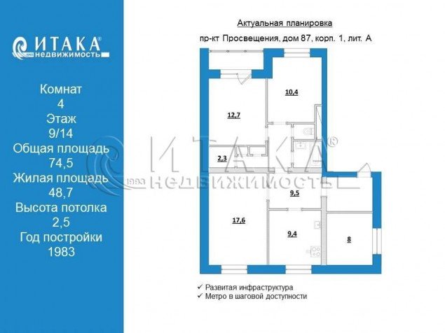 Продажа квартиры Просвещения, 87 к. 1 литер А